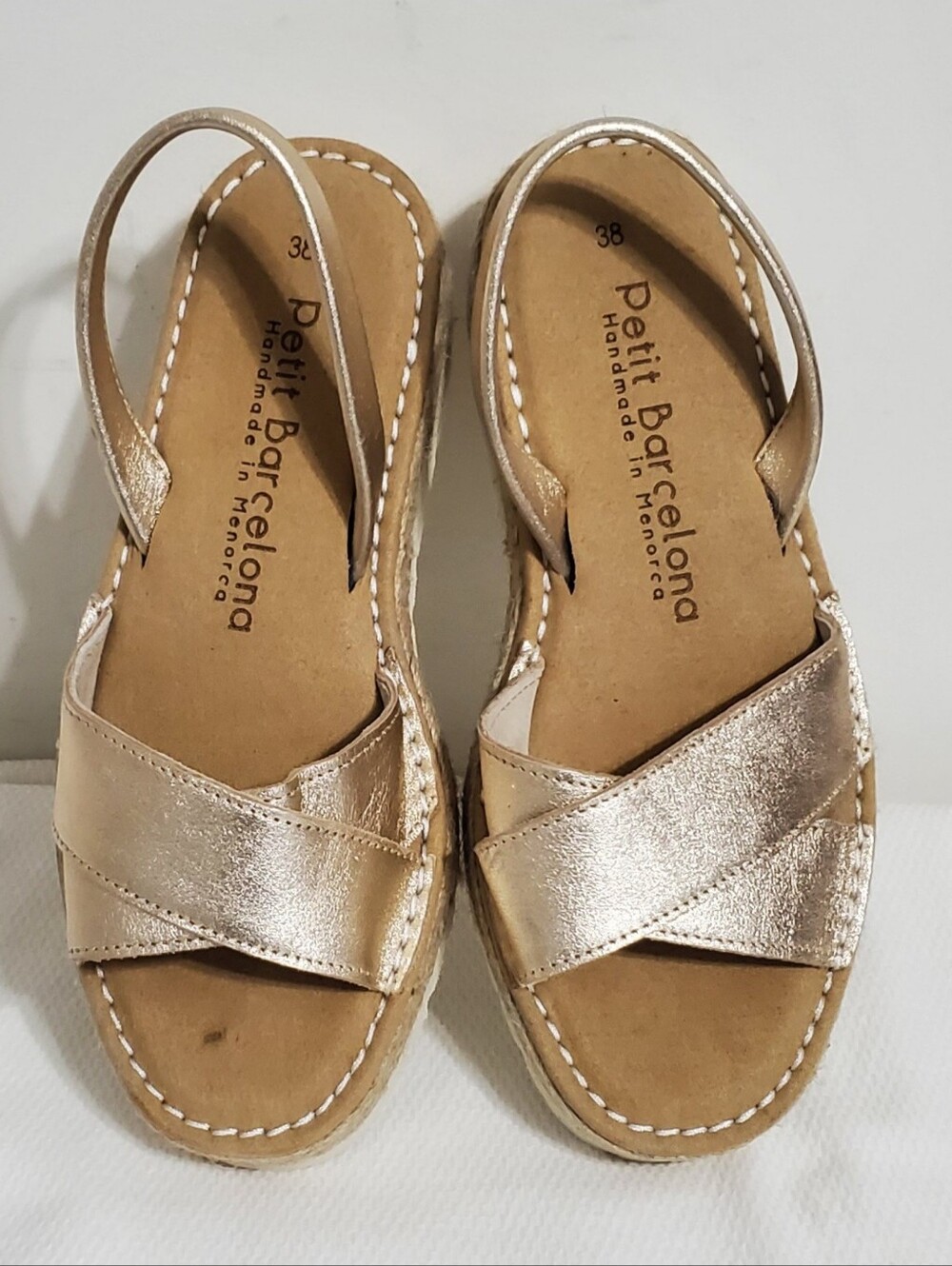 Petit Barcelona Cross Over Avarca Champagne Metallic Sandals Size 38